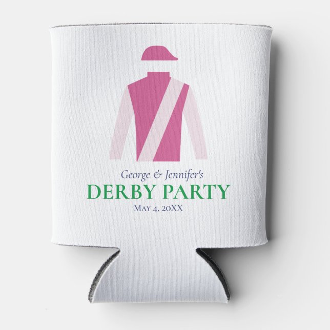 Preppy Pink Jockey Silks Derby Party Personalise Can Cooler (Front)