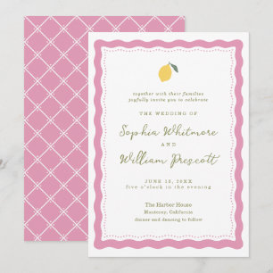 Preppy Pink Lemon Amalfi Coast Wedding Invitation