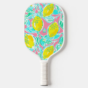 Preppy Pink Lemon Pattern Pickleball Paddle