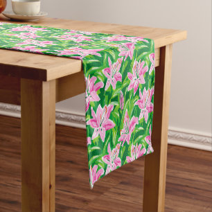 Preppy Pink Lily Floral Greenery Chic Garden Party Short Table Runner