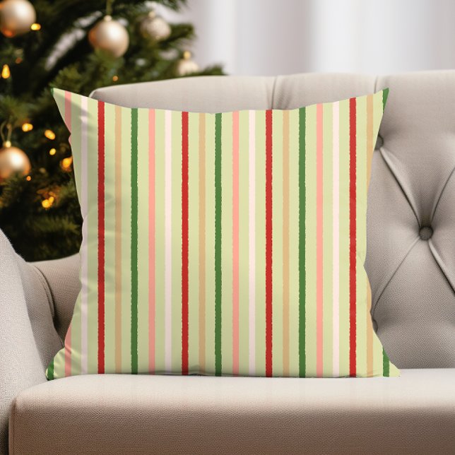 Preppy Pink Mint Green Christmas Minimal Modern Cushion (fun christmas stipes on preppy pink mint green and traditional red and green )