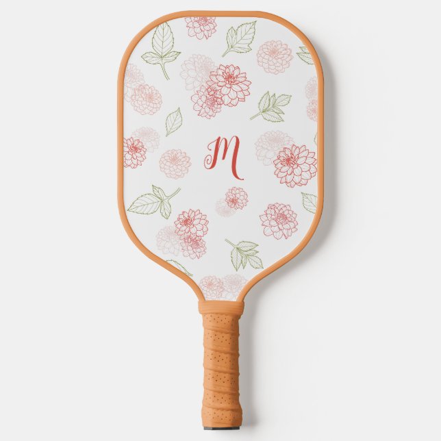 Preppy Pink Monogram Floral Pickleball Paddle (Front)