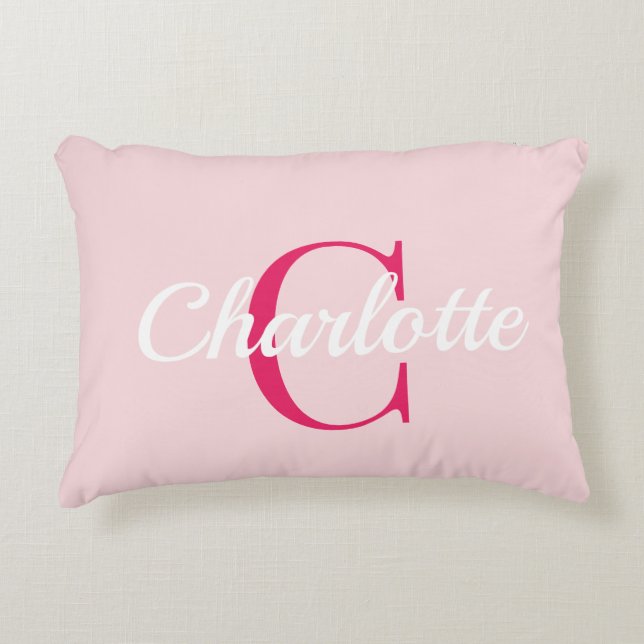 Preppy Pink Monogram Name Dorm Room Pillow  (Front)