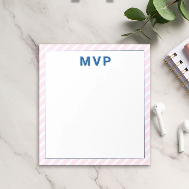 Preppy Pink & Navy Striped Personalised Modern Notepad (Creator Uploaded)