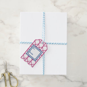 Preppy Pink Navy Trellis Bamboo Pattern Gift Tags