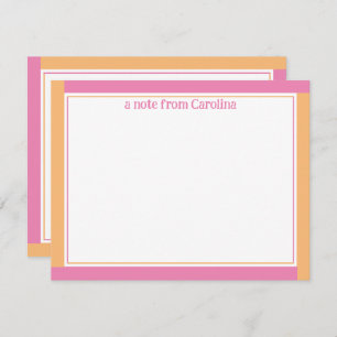 Preppy Pink & Orange Border Custom Name Stationery Card