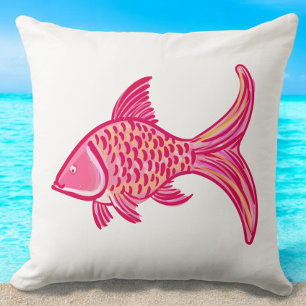 Preppy Pink & Orange Fish Coastal Cushion