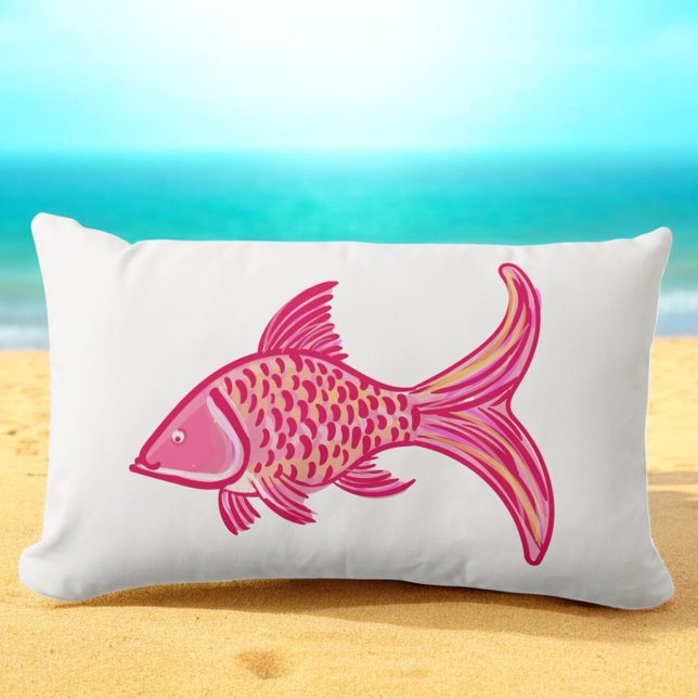 Preppy Pink Orange Fish  Lumbar Cushion (Creator Uploaded)