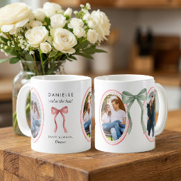 Preppy Pink Oval Photo Frames Sage Bow Coffee Mug