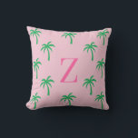 Preppy Pink Palm Tree Monogram Pillow<br><div class="desc">Preppy Pink Palm Tree Monogram Pillow | Personalized Tropical Dorm Decor | Palm Beach Style Initial Throw Pillow Add a soft preppy touch to your space with this personalized pink palm tree monogram pillow. Featuring a blush pink background with scattered green palm trees, this design captures a relaxed Palm Beach...</div>