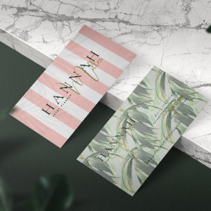 Preppy Pink Palms Modern Minimal Business Card