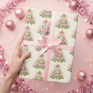 Preppy Pink Pastel Christmas Tree  Wrapping Paper