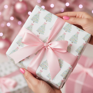 Preppy Pink Pastel Christmas Tree  Wrapping Paper
