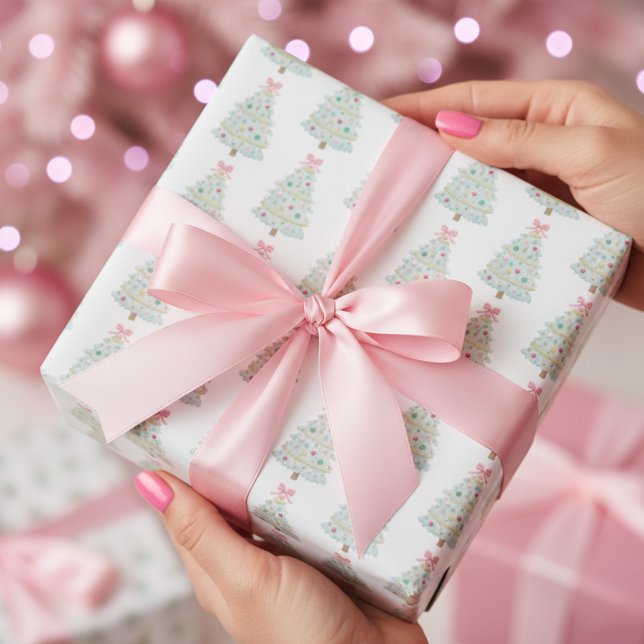 Preppy Pink Pastel Christmas Tree  Wrapping Paper (Creator Uploaded)
