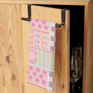 Preppy pink patchwork tea towel