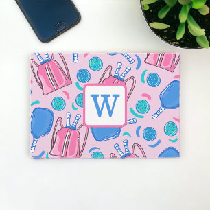 Preppy Pink Pickleball Paddle Monogram Note Cards