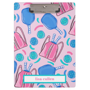 Preppy Pink Pickleball Pattern Personalised Clipboard