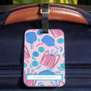 Preppy Pink Pickleball Personalised Luggage Tag
