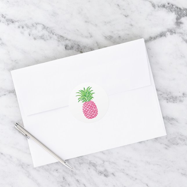 Preppy Pink Pineapple Classic Round Sticker (Creator Uploaded)