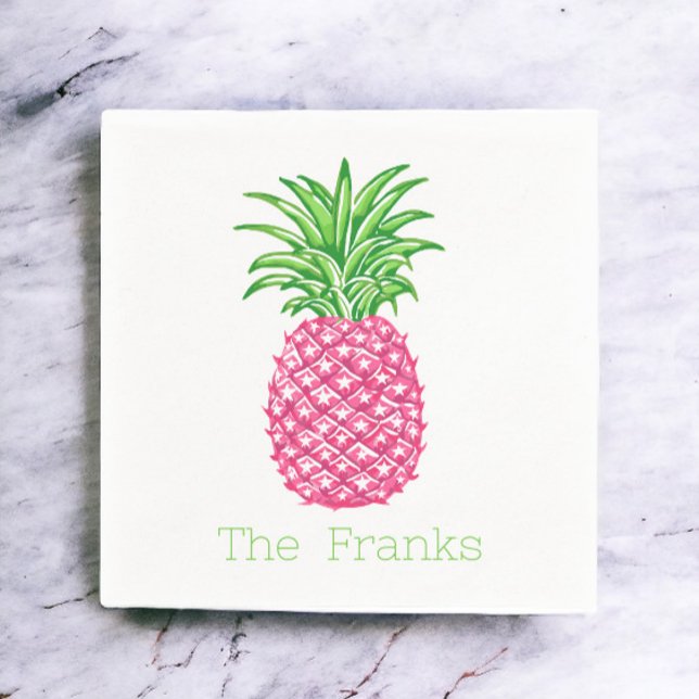 Preppy Pink Pineapple Stars Personalised  Napkin (Creator Uploaded)