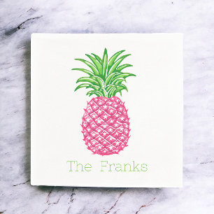 Preppy Pink Pineapple Stars Personalised  Napkin
