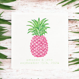 Preppy Pink Pineapple Stars Personalised Wedding Napkin