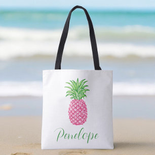 Preppy Pink Pineapple Tropical Personalised  Tote Bag