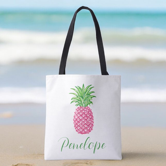Preppy Pink Pineapple Tropical Personalised  Tote Bag (Creator Uploaded)
