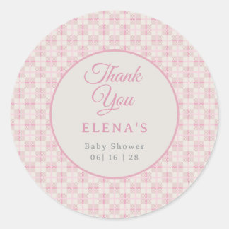 Preppy Pink Plaid Baby Shower  Classic Round Sticker