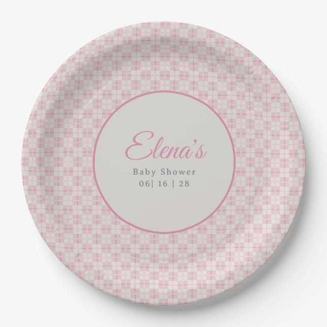 Preppy Pink Plaid Baby Shower  Paper Plate (Front)