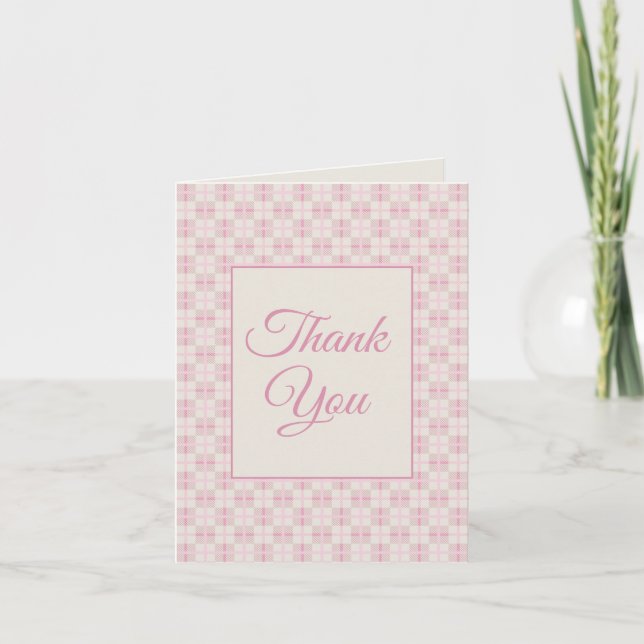 Preppy Pink Plaid Baby Shower Thank You  Card (Front)