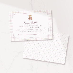 Preppy Pink Plaid Teddy Bear Diaper Raffle Card