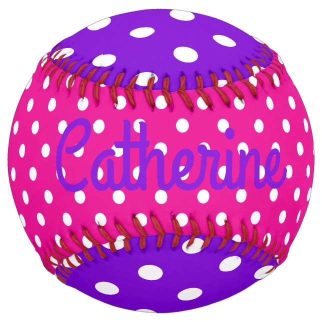 Preppy Pink Purple and White Polka Dot Softball (Front)