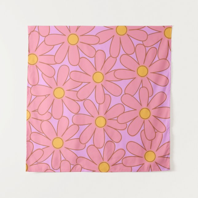Preppy Pink Purple Floral Simple Flower Pattern Tapestry (Front)