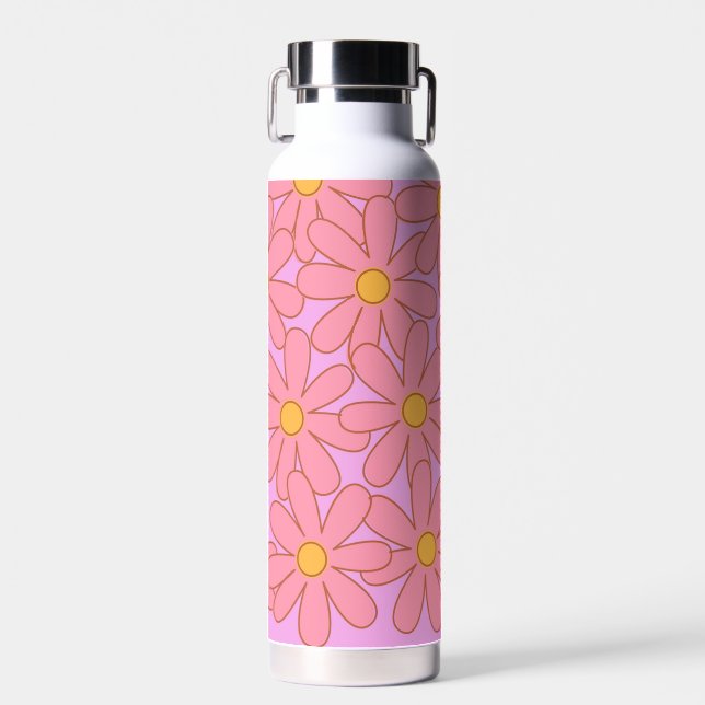 Preppy Pink Purple Floral Simple Flower Pattern Water Bottle (Front)