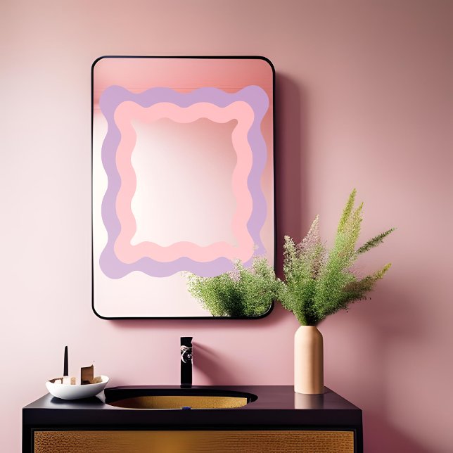 Preppy Pink Purple Wavy Rectangle Mirror (Creator Uploaded)