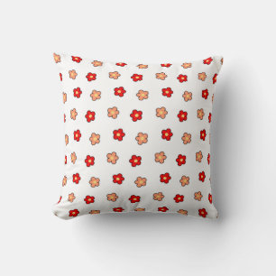 Preppy Pink Red Flower Pattern White Background Cushion