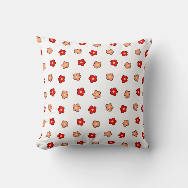 Preppy Pink Red Flower Pattern White Background Cushion (Front)