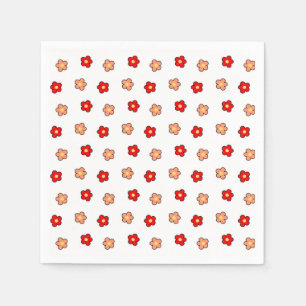 Preppy Pink Red Flower Pattern White Background Napkin
