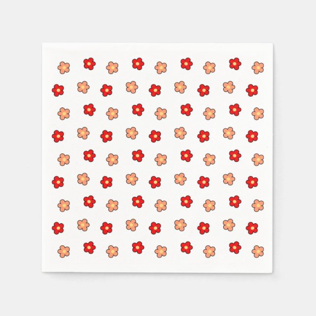 Preppy Pink Red Flower Pattern White Background Napkin (Front)
