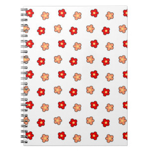 Preppy Pink Red Flower Pattern White Background Notebook