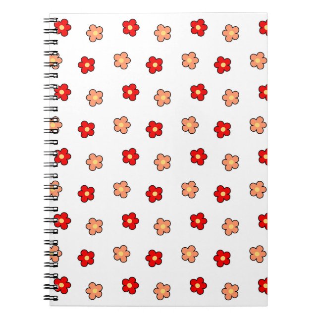 Preppy Pink Red Flower Pattern White Background Notebook (Front)