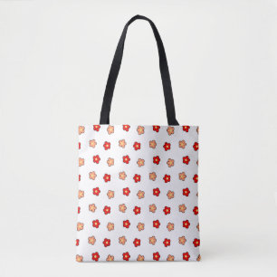 Preppy Pink Red Flower Pattern White Background Tote Bag