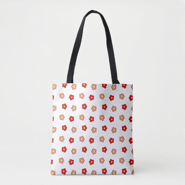 Preppy Pink Red Flower Pattern White Background Tote Bag (Front)