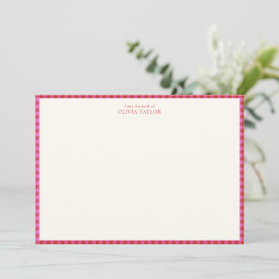 Preppy Pink Red Gingham Plaid Personalised Name Card
