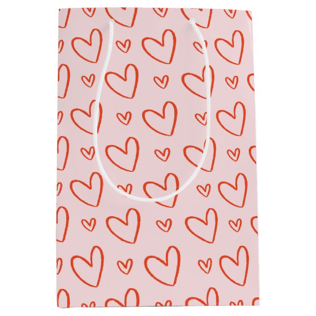 Preppy pink & red heart doodles - Love Valentines Medium Gift Bag (Front)
