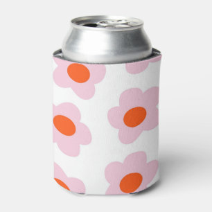 Preppy Pink Red Hippie Flower Pattern Can Cooler