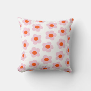 Preppy Pink Red Hippie Flower Pattern Cushion