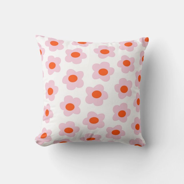 Preppy Pink Red Hippie Flower Pattern Cushion (Front)