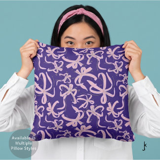 Preppy Pink Ribbon Bows Pattern in Deep Purple Cushion